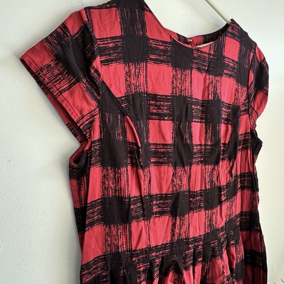 People Tree Dress Women's 16 Pink Black Plaid 100% Organic Cotton A-Line Prairie - Picture 3 of 10